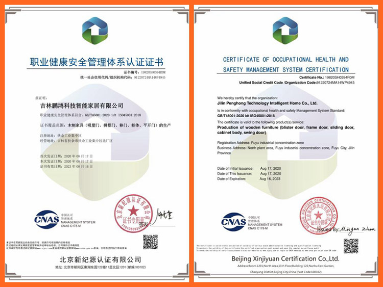 鹏鸿职业健康安全管理认证证书